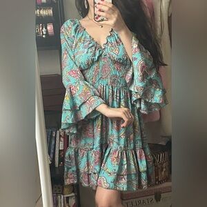 One size Floral Paisley Ruffle Mini Dress